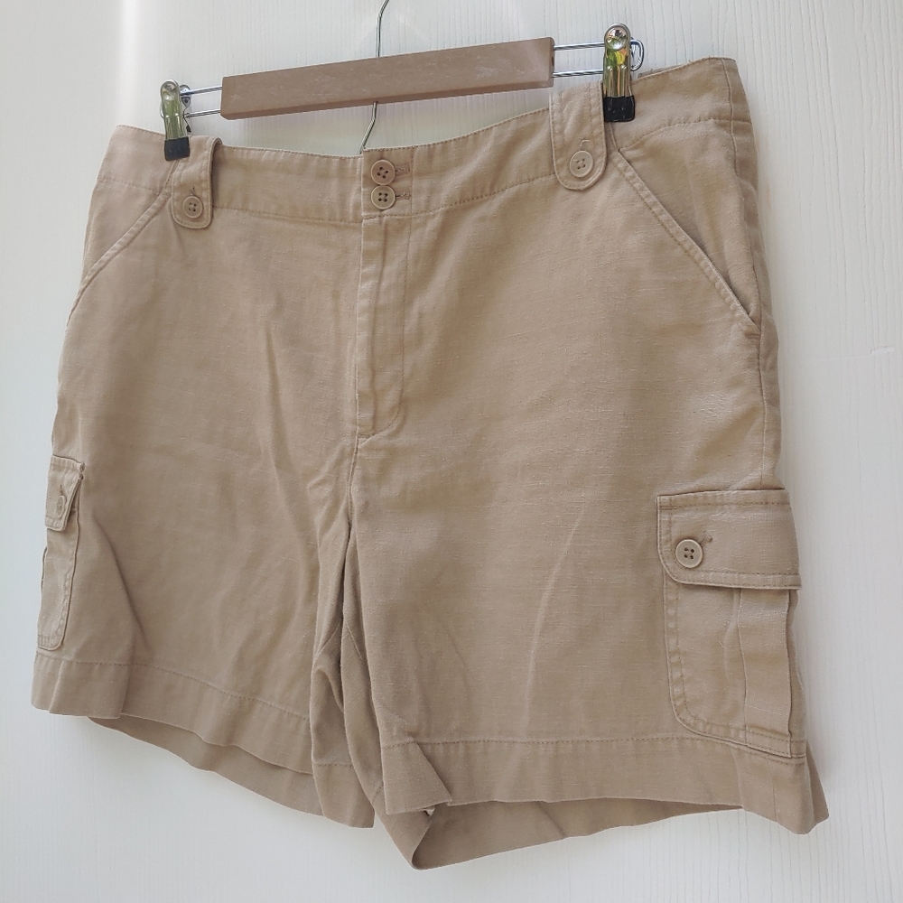 Lauren Ralph Lauren Tan Linen High Rise Cargo Shorts Sz 12 - Picture 3 of 5